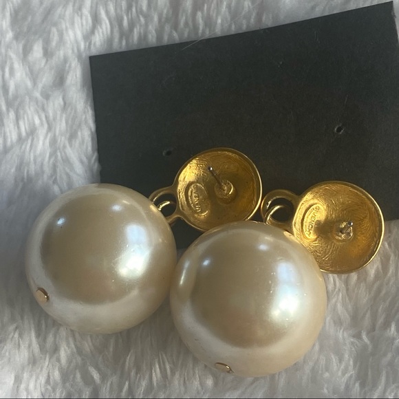 Authentic Givenchy Rare Vintage Earrings Gold 4G Logo Dangle Faux Pearl - Picture 7 of 11